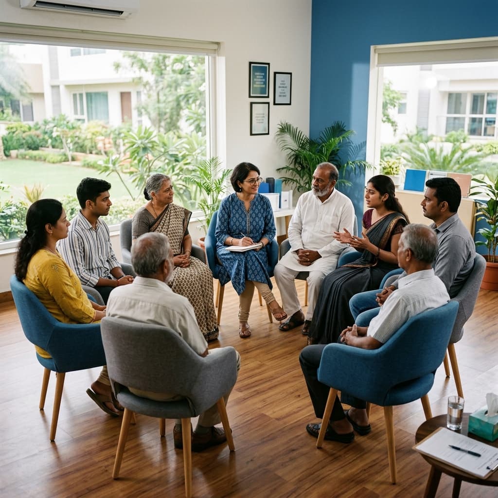 Group therapy session at Sangam Nasha Mukti Kendra